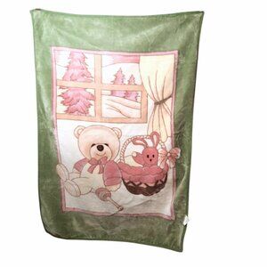 Vintage Poptex Bear Bunny Basket Rattle Thick Blanket 55" X 37"